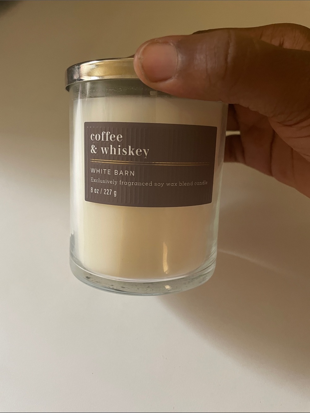White Barn Coffee & Whiskey Soy Candle - Off-White with Brown Label